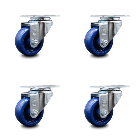 Service Caster 3.5 Inch Solid Polyurethane Wheel Swivel Top Plate Caster Set SCC-20S3514-SPUS-4